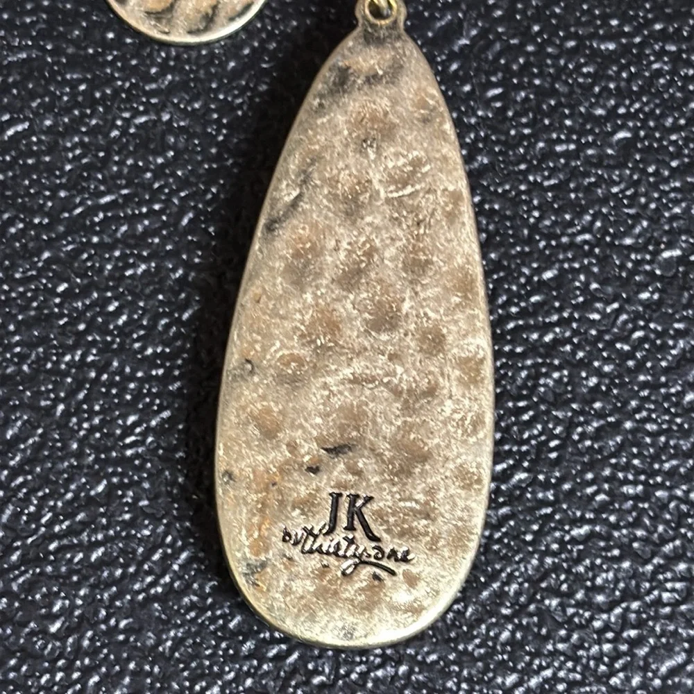 JK by Thirty One Charm Long Gold Tone Chain Boho  Necklace Hammered